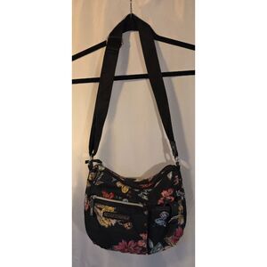 Lily Bloom Floral Crossbody Bag Black Butterfly Print